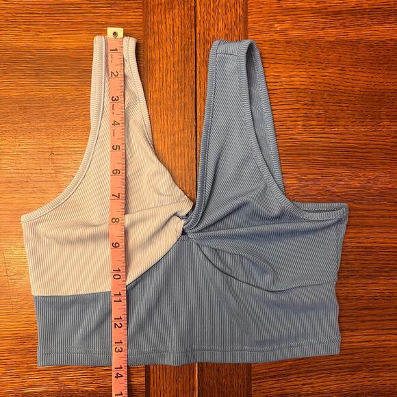 SHEIN Two Colored Blue White Twist Crop Top Sleeveless Medium - Picture 4 of 7